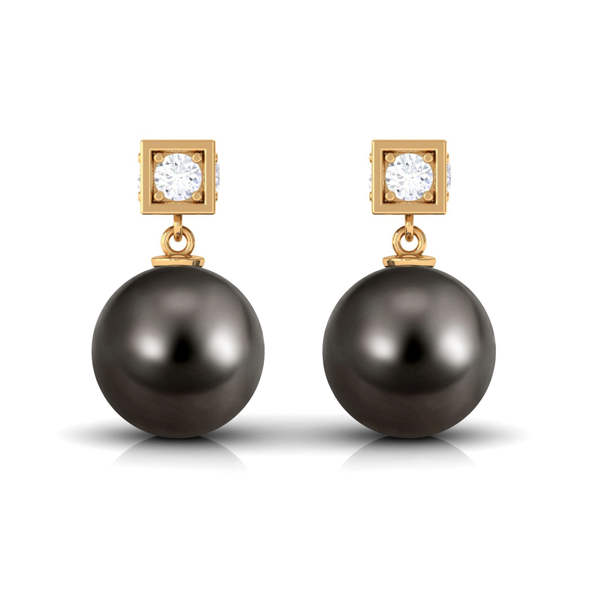 Elegant Tahitian Pearl Drop Earrings with Diamond Tahitian pearl - ( AAA ) - Quality - Rosec Jewels