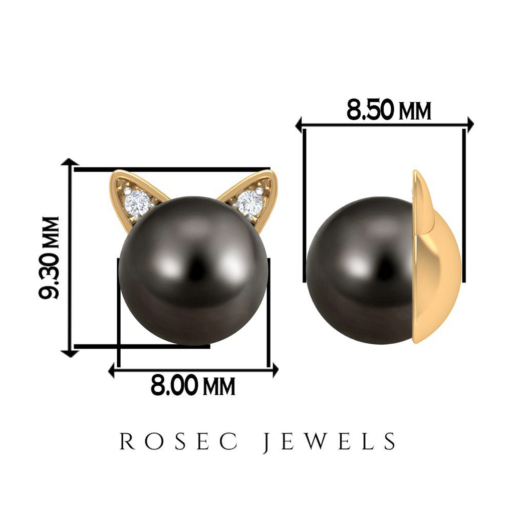 16.25 CT Solitaire Tahitian Pearl Cat Face Stud Earring with Moissanite Tahitian pearl - ( AAA ) - Quality - Rosec Jewels