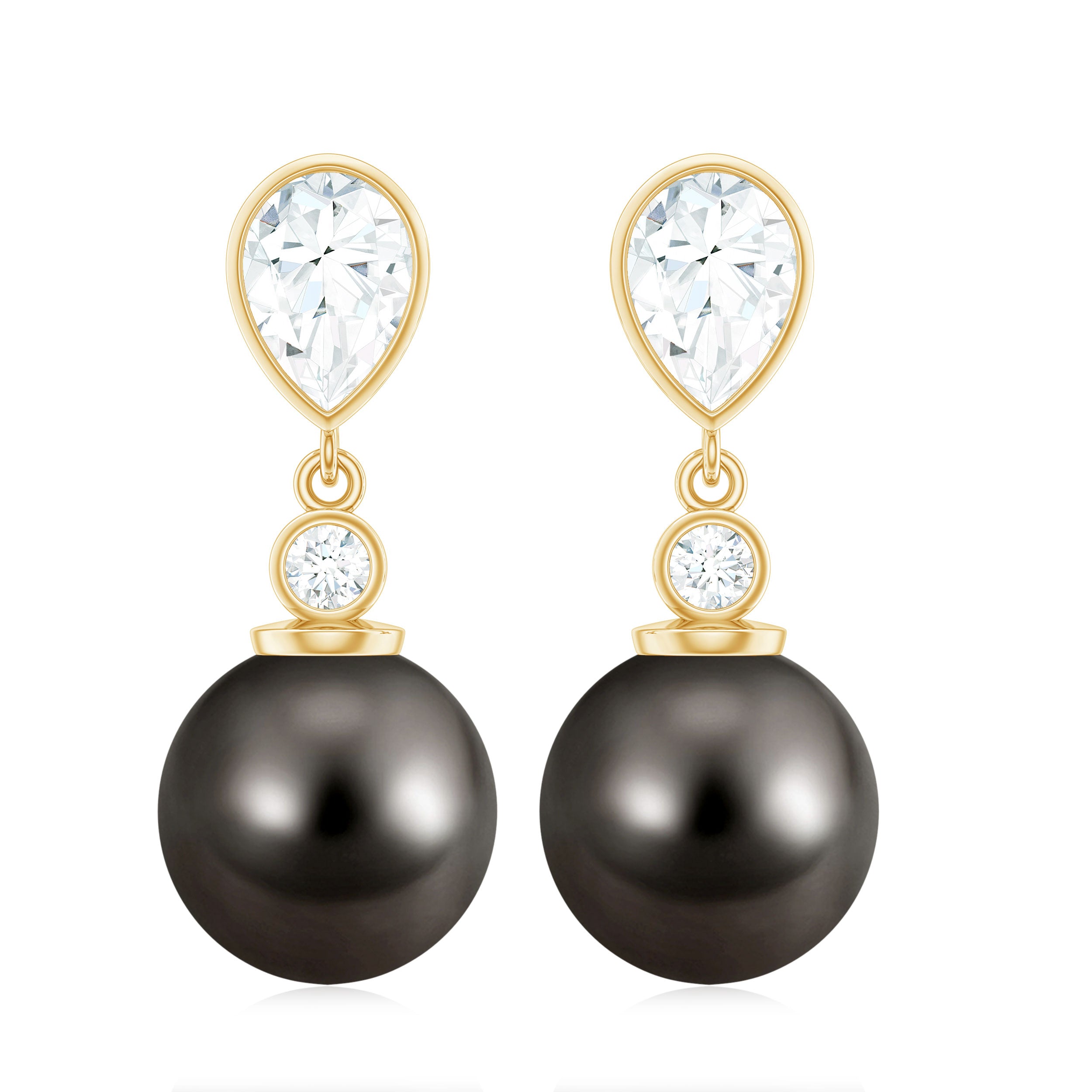 16.75 CT Tahitian Pearl and Moissanite Drop Earrings Tahitian pearl - ( AAA ) - Quality - Rosec Jewels