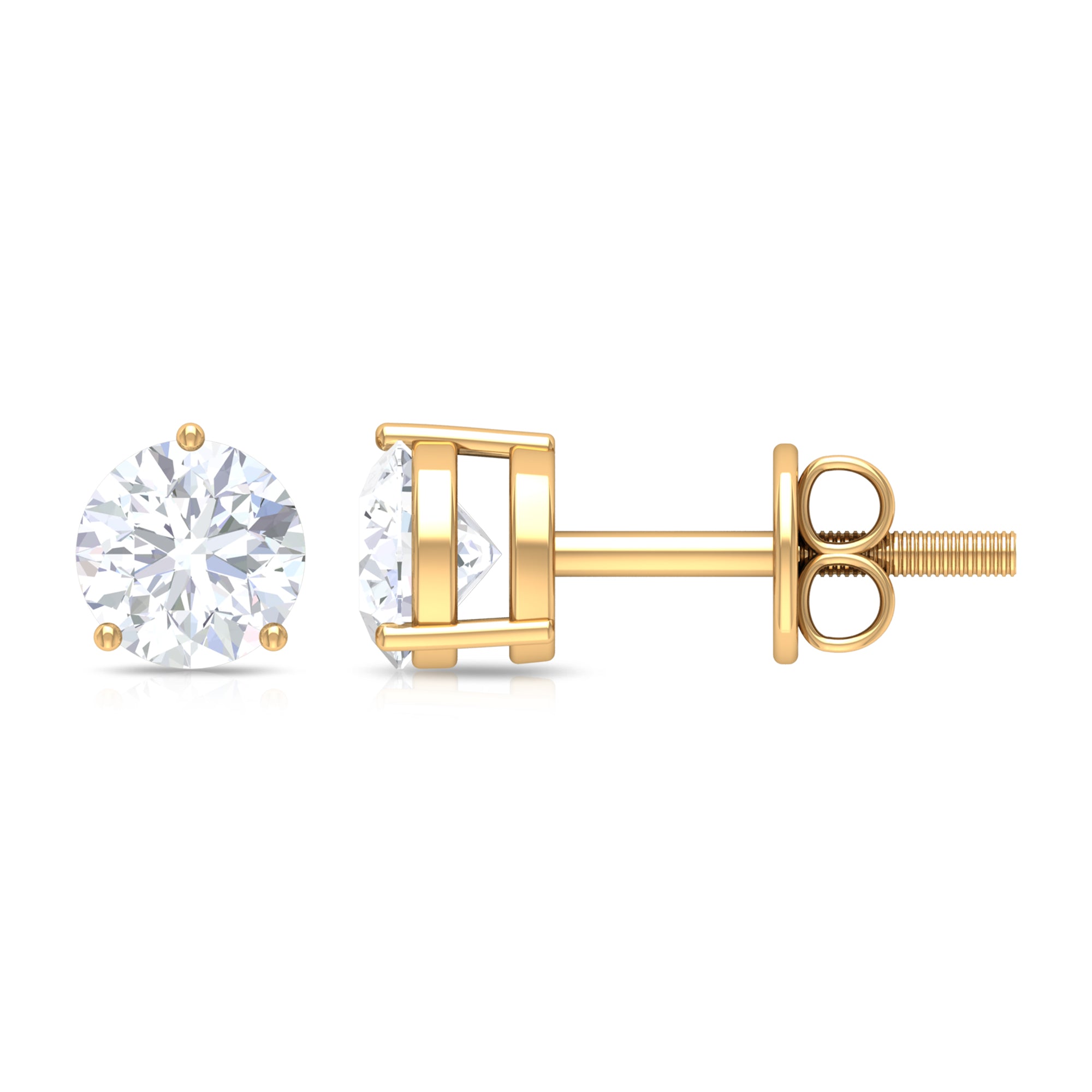 3/4 CT Certified Zircon Gold Solitaire Stud Earrings Zircon - ( AAAA ) - Quality - Rosec Jewels