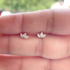 Marquise Cut Diamond Three Stone Dainty Stud Earrings Diamond - ( HI-SI ) - Color and Clarity - Rosec Jewels