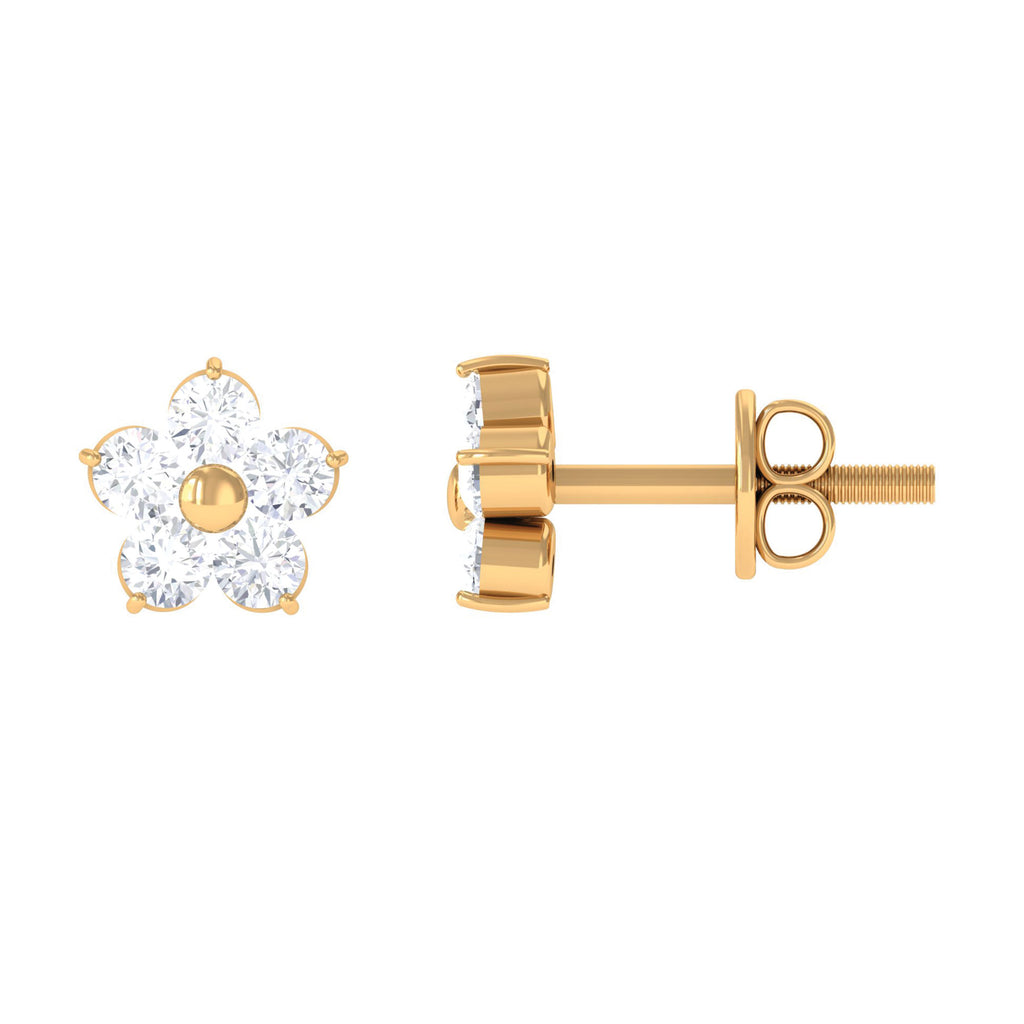 1/4 CT Real Diamond Dainty Flower Stud Earrings in Gold Diamond - ( HI-SI ) - Color and Clarity - Rosec Jewels