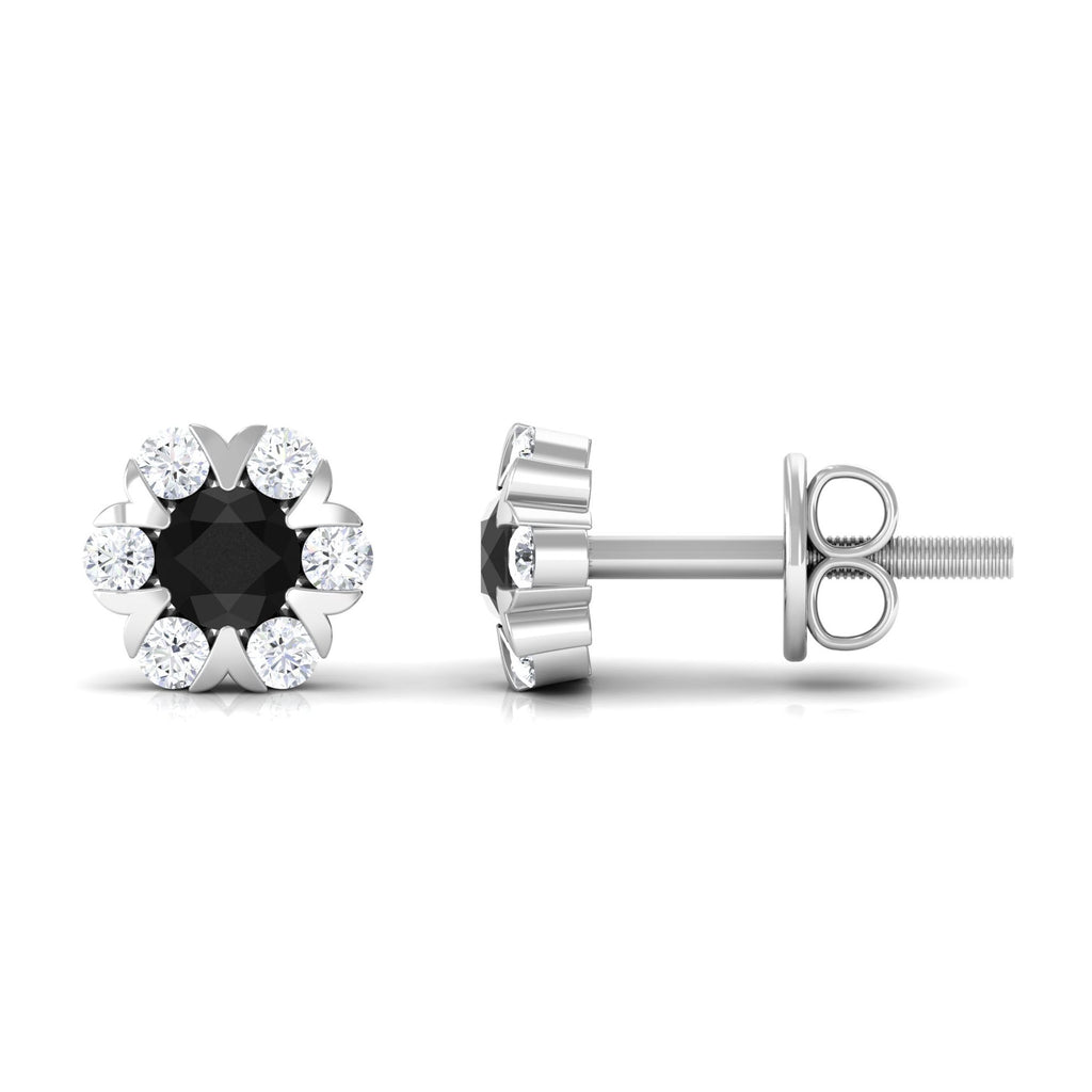 Lab-Created Black Diamond and Diamond Flower Stud Earrings Lab Created Black Diamond - ( AAAA ) - Quality - Rosec Jewels