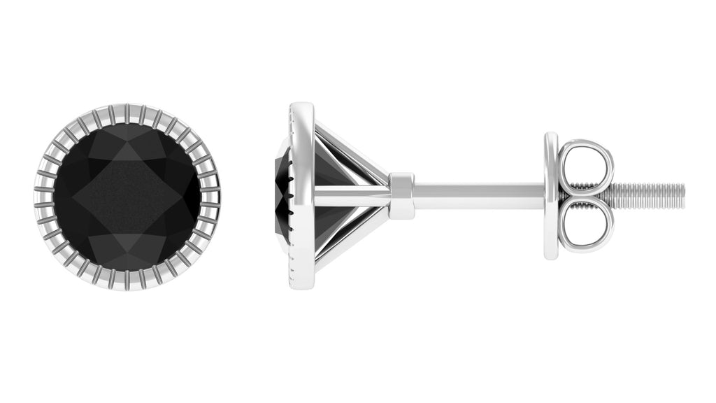Round Created Black Diamond Solitaire Stud Earrings in Bezel Setting Lab Created Black Diamond - ( AAAA ) - Quality - Rosec Jewels