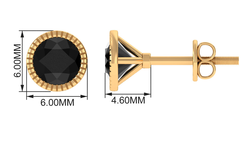 Round Created Black Diamond Solitaire Stud Earrings in Bezel Setting Lab Created Black Diamond - ( AAAA ) - Quality - Rosec Jewels