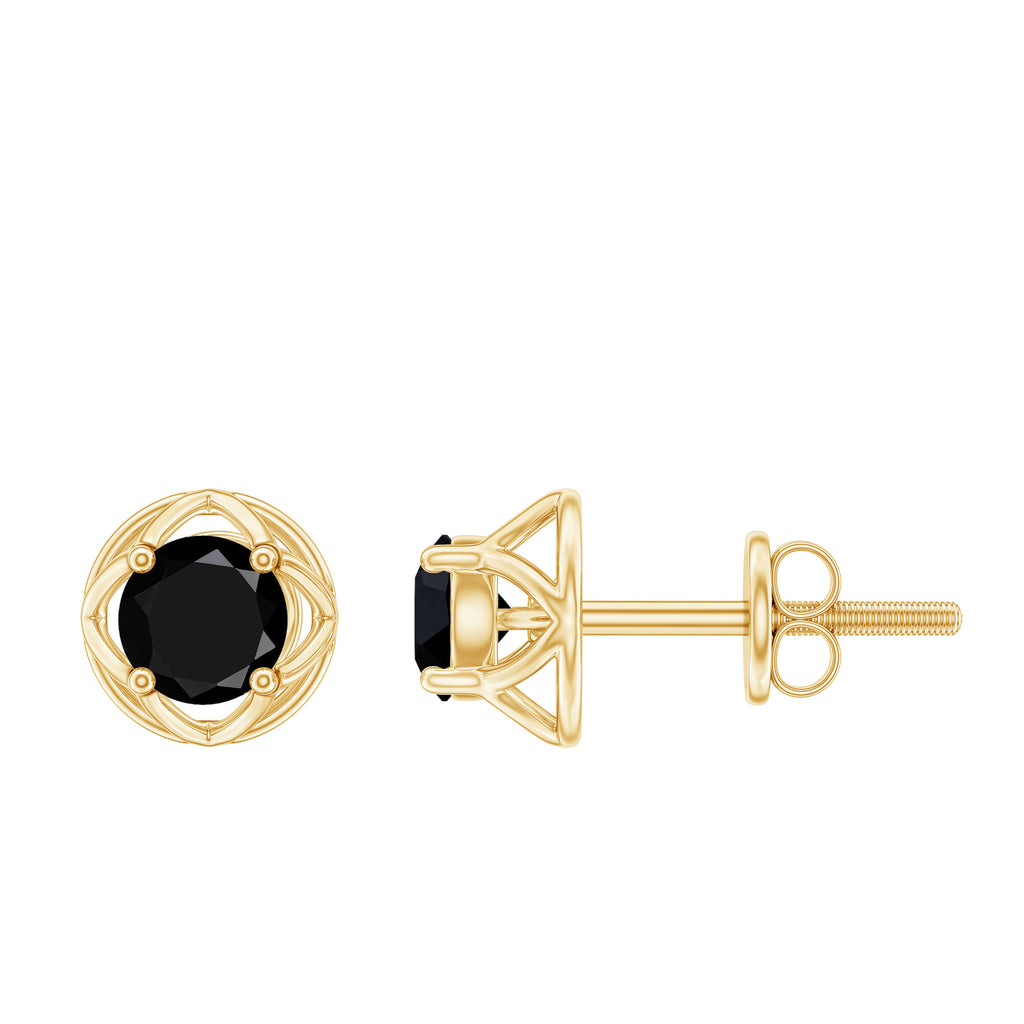 Dainty Floral Earrings with Round Cut Black Spinel Black Spinel - ( AAA ) - Quality - Rosec Jewels