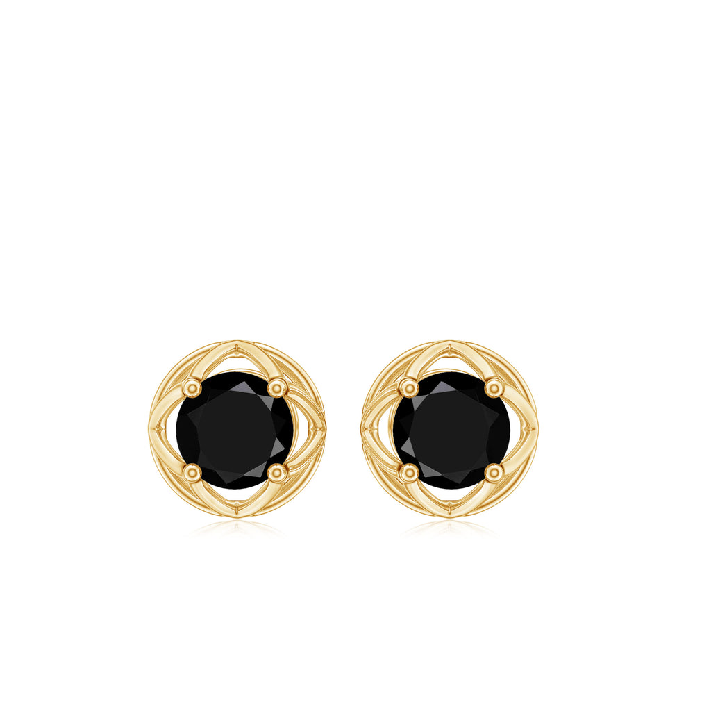 Dainty Floral Earrings with Round Cut Black Spinel Black Spinel - ( AAA ) - Quality - Rosec Jewels