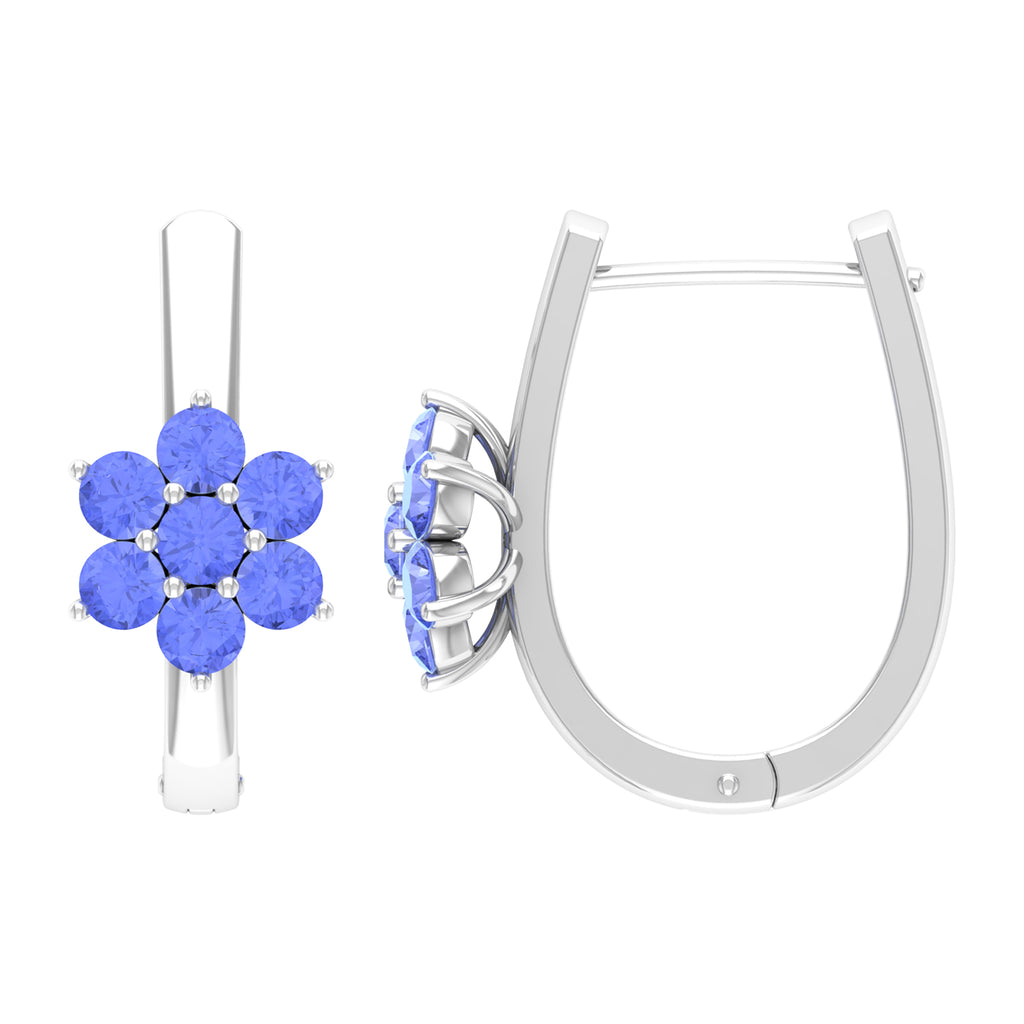 J Hoop Floral Earrings with Round Shape Tanzanite Tanzanite - ( AAA ) - Quality - Rosec Jewels