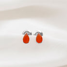 Real Fire Opal Solitaire Teardrop Stud Earrings Fire Opal - ( AAA ) - Quality - Rosec Jewels