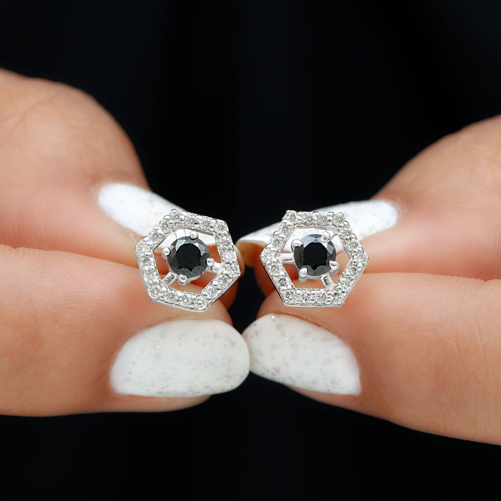 1 CT Minimal Black Onyx and Diamond Geometric Stud Earrings Black Onyx - ( AAA ) - Quality - Rosec Jewels