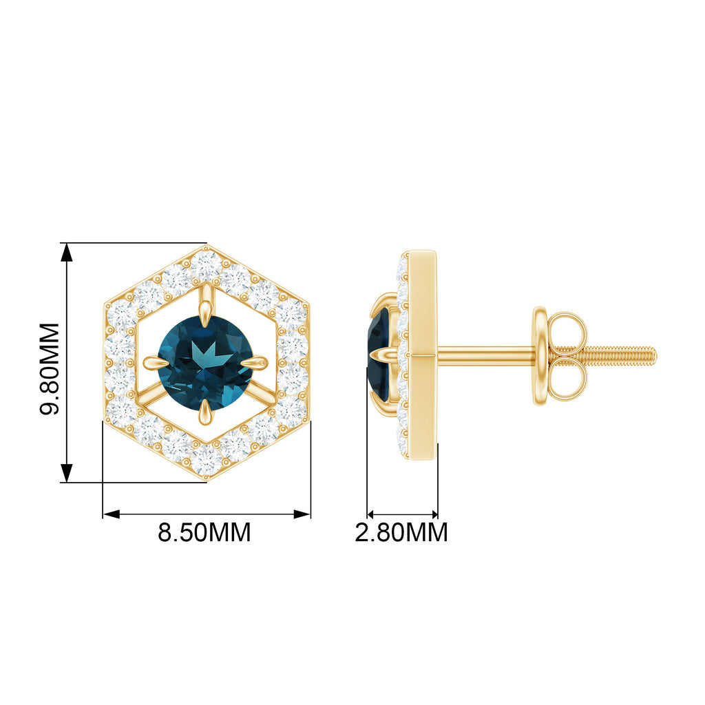 1 CT Minimal London Blue Topaz and Diamond Geometric Stud Earrings London Blue Topaz - ( AAA ) - Quality - Rosec Jewels