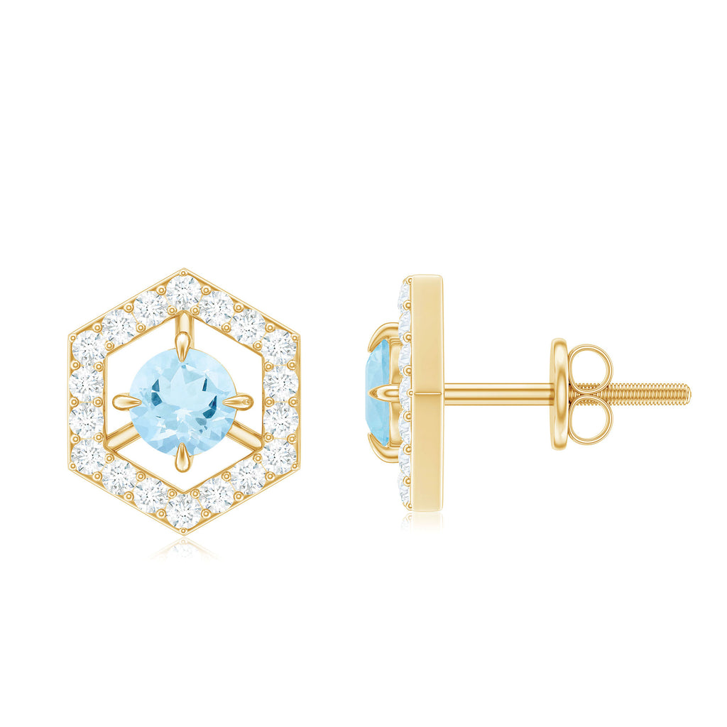 1.25 CT Minimal Aquamarine and Diamond Geometric Stud Earrings Aquamarine - ( AAA ) - Quality - Rosec Jewels