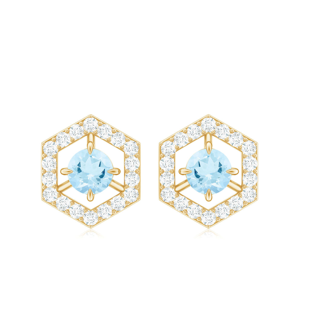 1.25 CT Minimal Aquamarine and Diamond Geometric Stud Earrings Aquamarine - ( AAA ) - Quality - Rosec Jewels