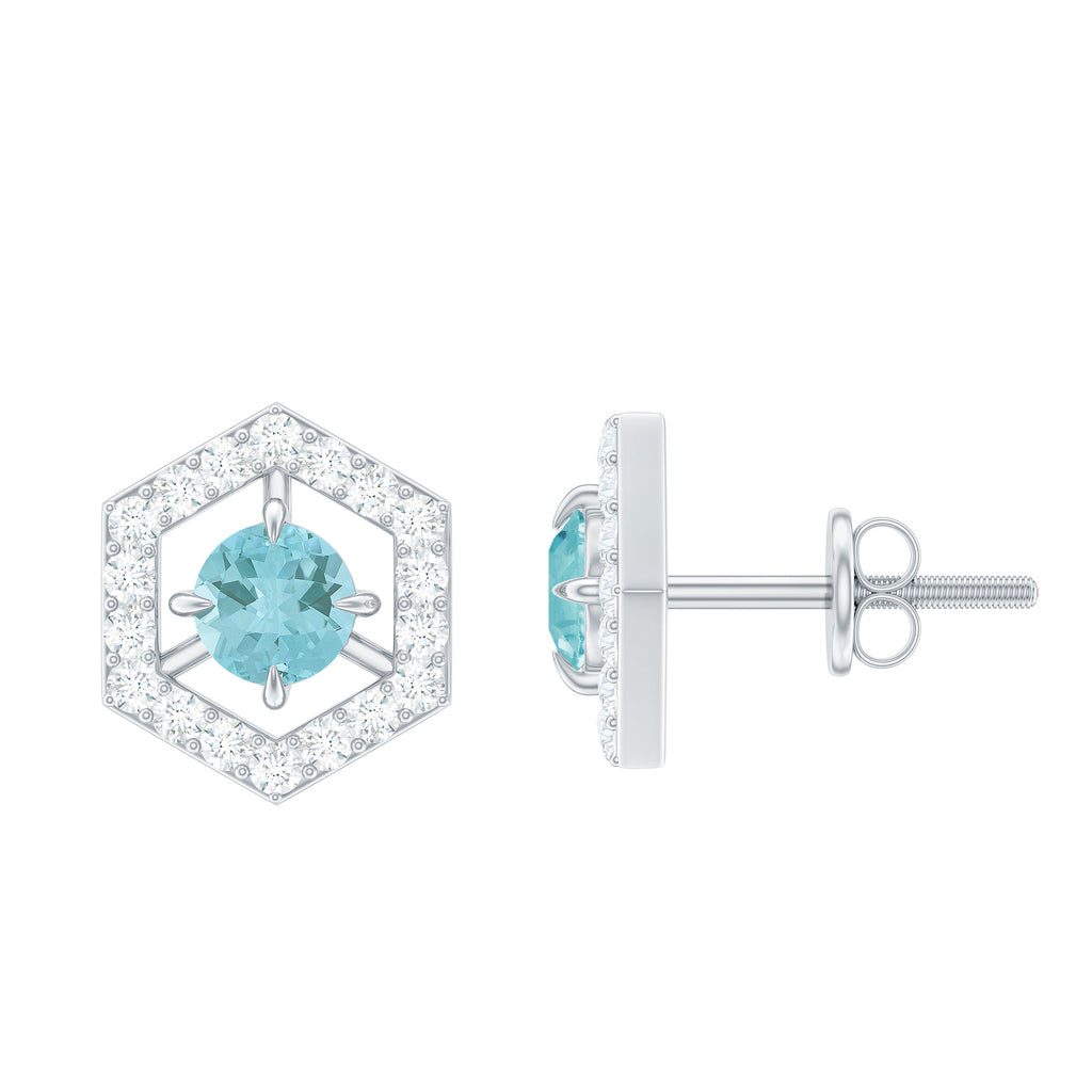 1 CT Minimal Sky Blue Topaz and Diamond Geometric Stud Earrings Sky Blue Topaz - ( AAA ) - Quality - Rosec Jewels