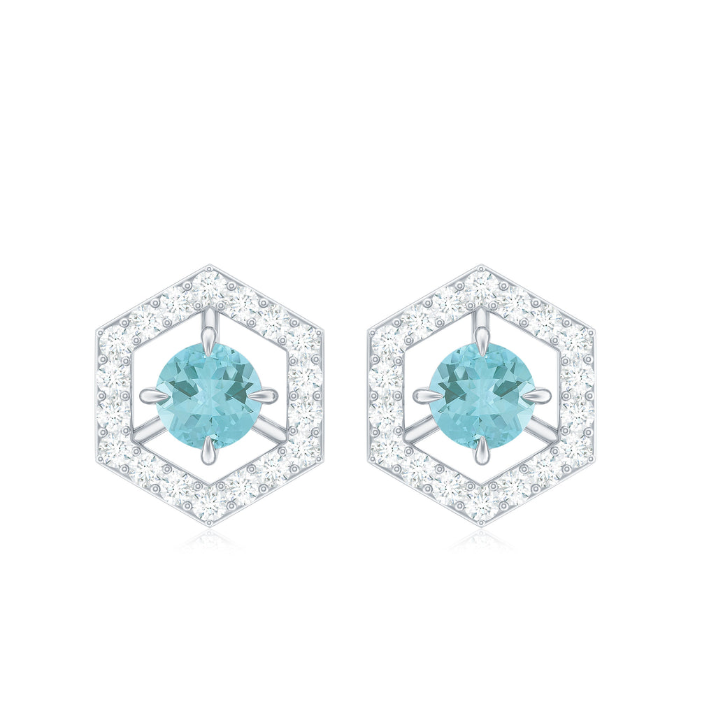 1 CT Minimal Sky Blue Topaz and Diamond Geometric Stud Earrings Sky Blue Topaz - ( AAA ) - Quality - Rosec Jewels