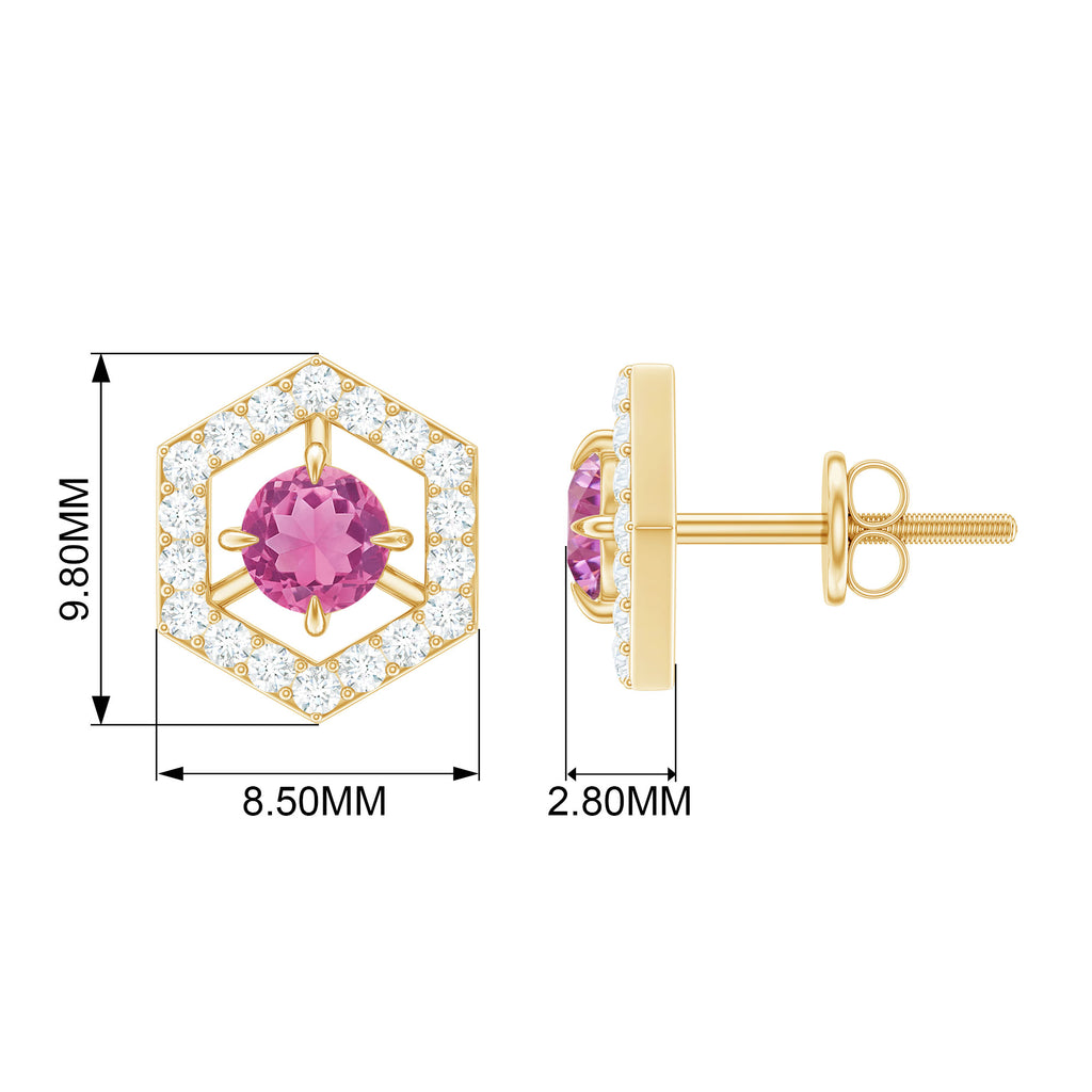 1 CT Minimal Pink Tourmaline and Diamond Geometric Stud Earrings Pink Tourmaline - ( AAA ) - Quality - Rosec Jewels