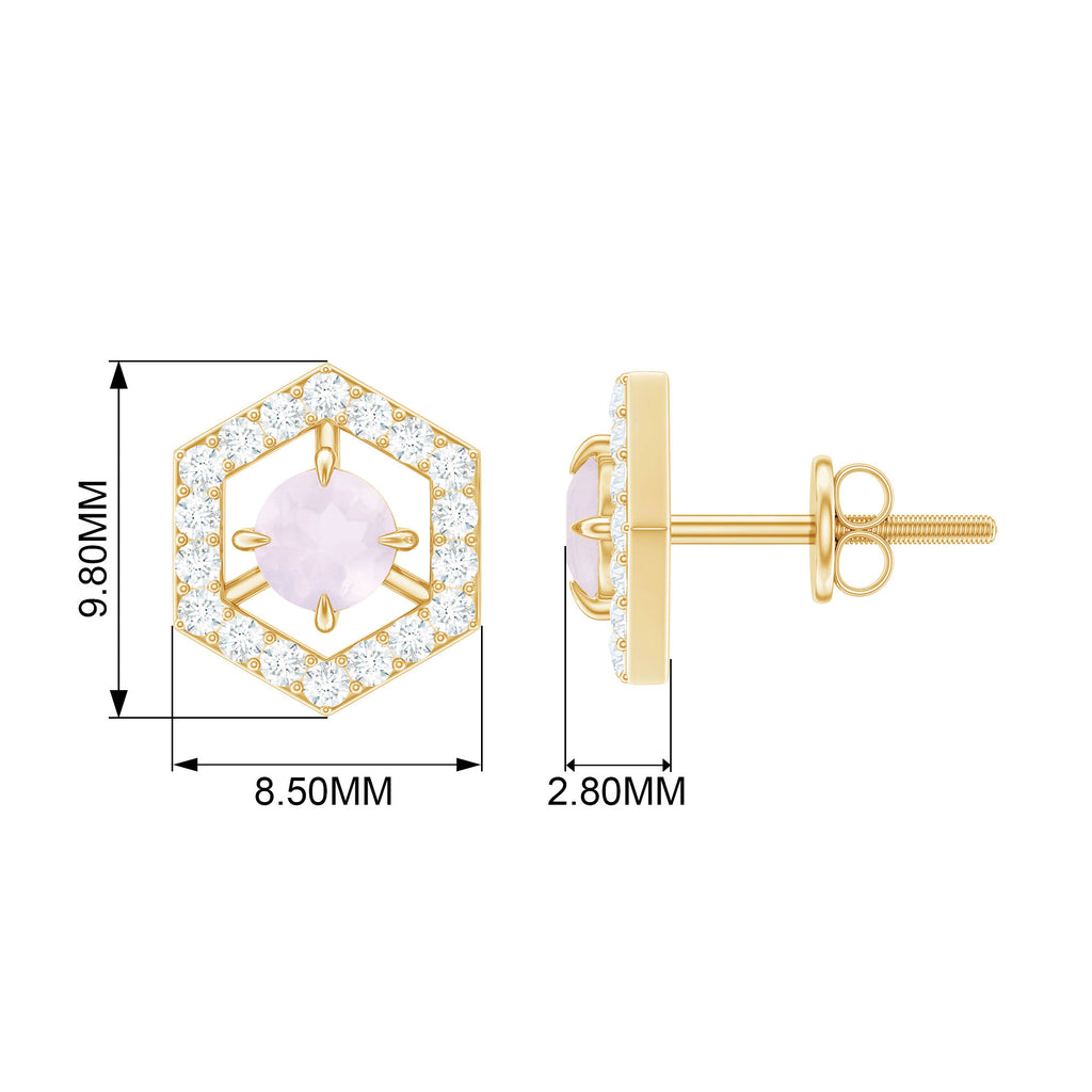 1.25 CT Minimal Rose Quartz and Diamond Geometric Stud Earrings Rose Quartz - ( AAA ) - Quality - Rosec Jewels
