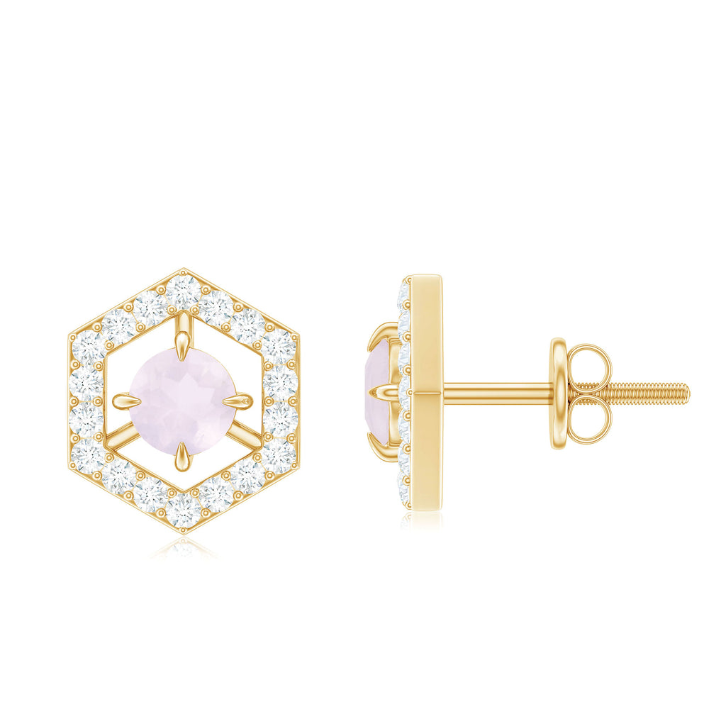 1.25 CT Minimal Rose Quartz and Diamond Geometric Stud Earrings Rose Quartz - ( AAA ) - Quality - Rosec Jewels
