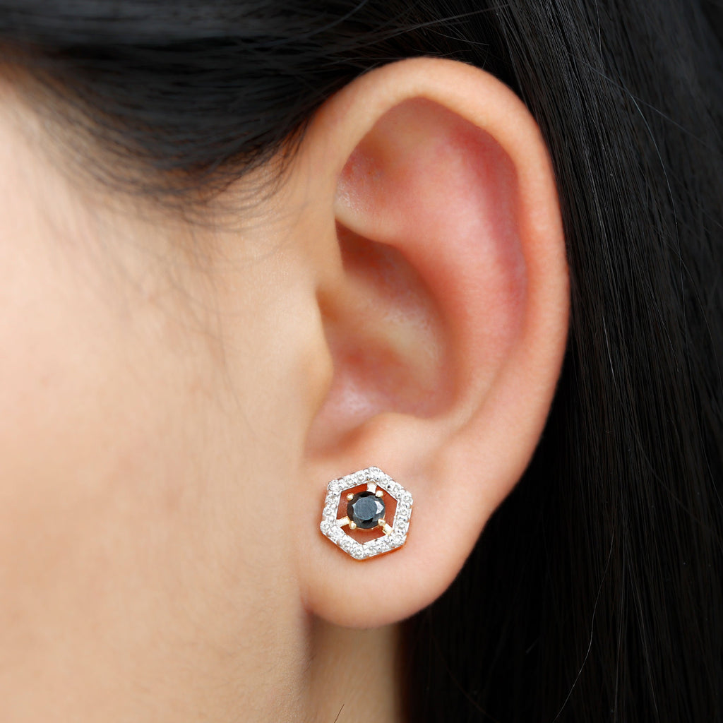 1 CT Minimal Black Spinel and Diamond Geometric Stud Earrings Black Spinel - ( AAA ) - Quality - Rosec Jewels