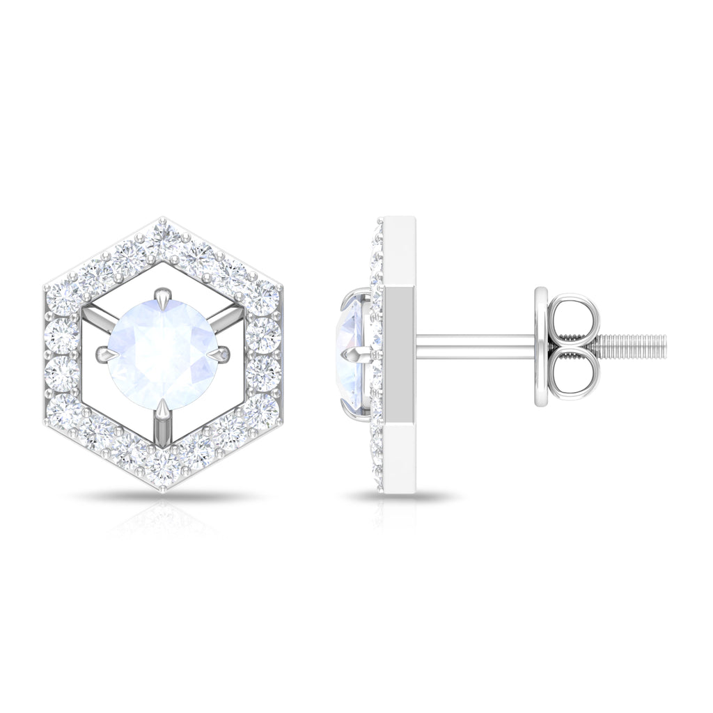 1 CT Minimal Moonstone and Diamond Geometric Stud Earrings Moonstone - ( AAA ) - Quality - Rosec Jewels