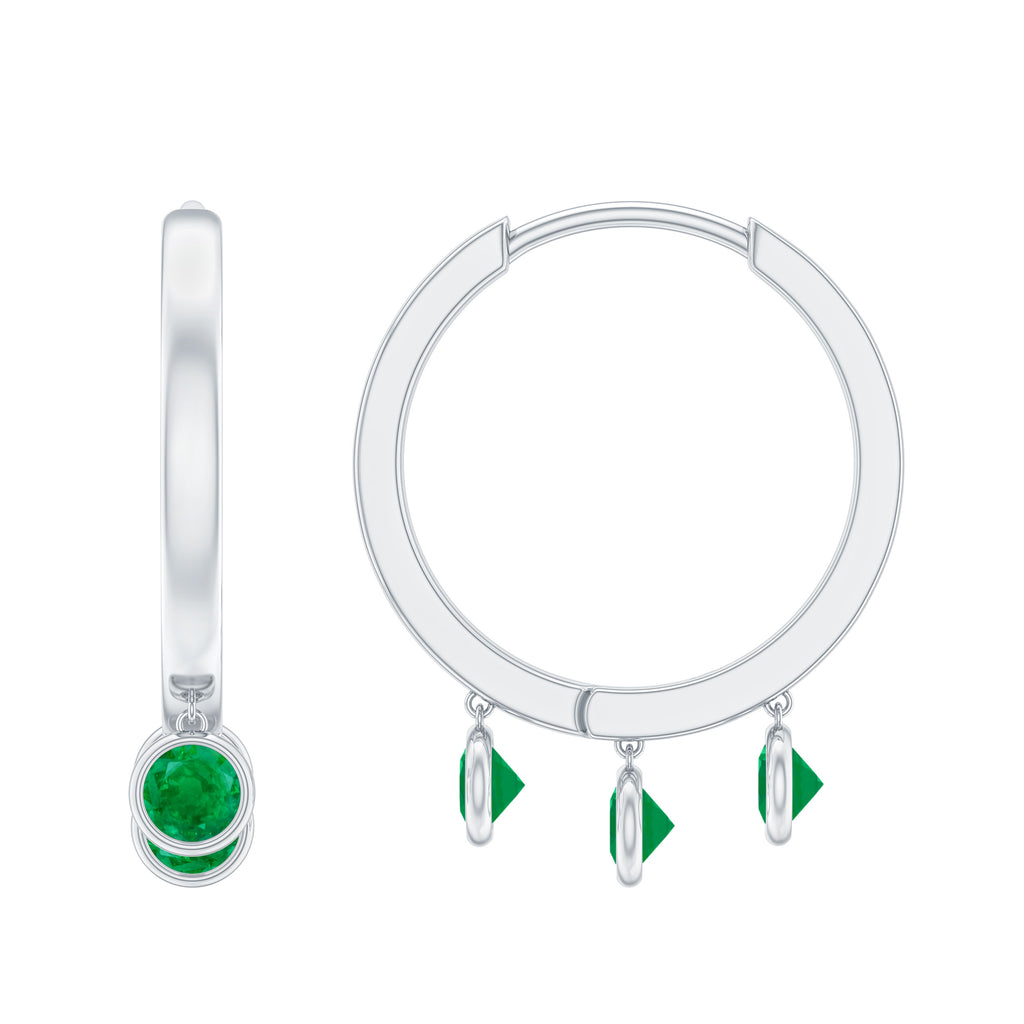 Genuine Emerald Hoop Drop Earrings Emerald - ( AAA ) - Quality - Rosec Jewels