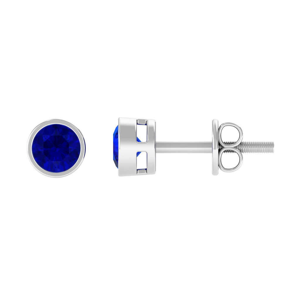 Bezel Set Created Blue Sapphire Solitaire Stud Earrings Lab Created Blue Sapphire - ( AAAA ) - Quality - Rosec Jewels