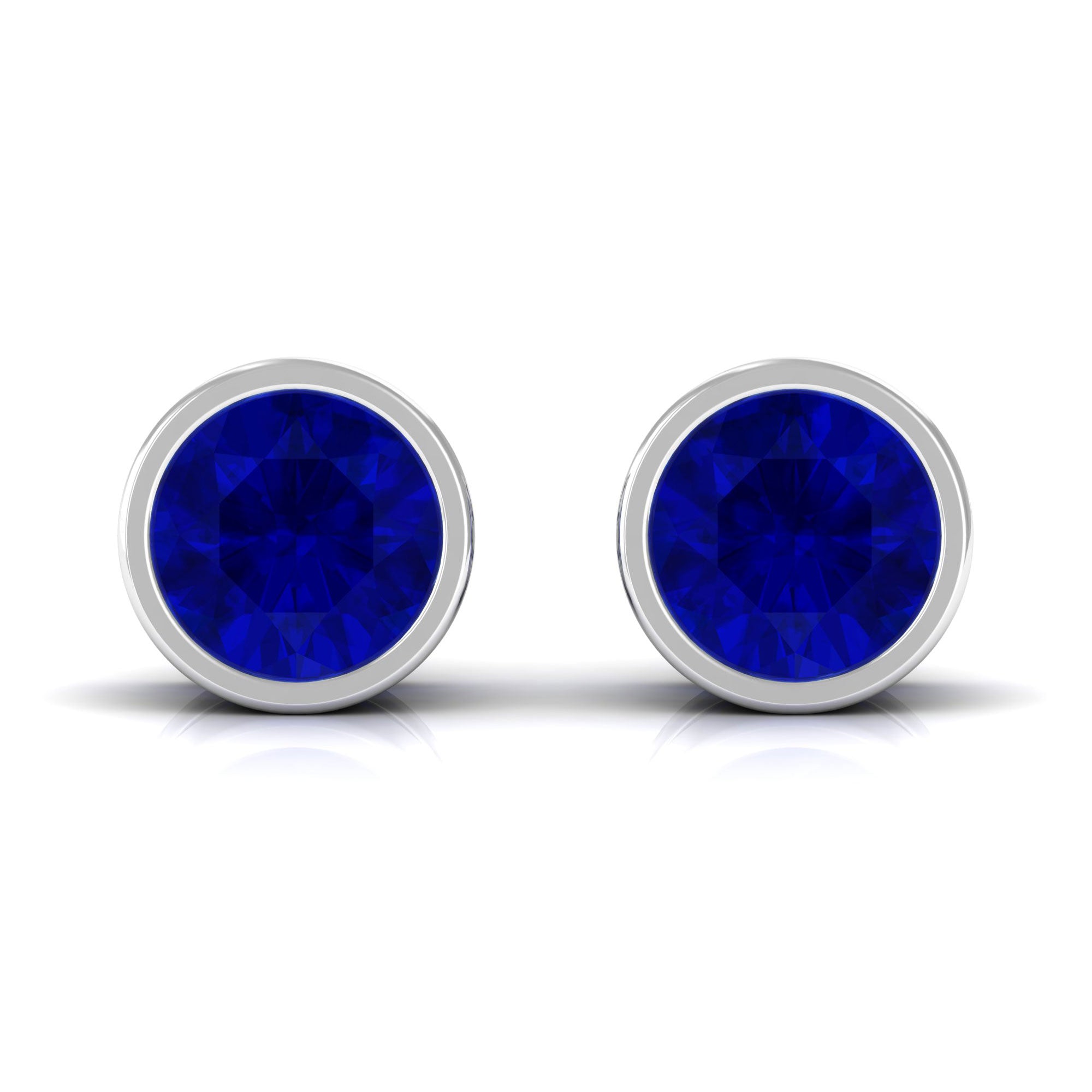 Bezel Set Created Blue Sapphire Solitaire Stud Earrings Lab Created Blue Sapphire - ( AAAA ) - Quality - Rosec Jewels