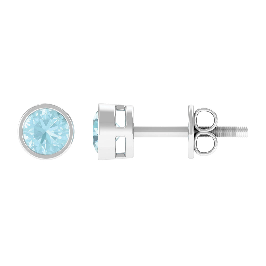Sky Blue Topaz Solitaire Stud Earrings in Bezel Setting Sky Blue Topaz - ( AAA ) - Quality - Rosec Jewels