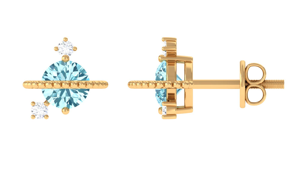Real Aquamarine Celestial and Diamond Stud Earring Aquamarine - ( AAA ) - Quality - Rosec Jewels