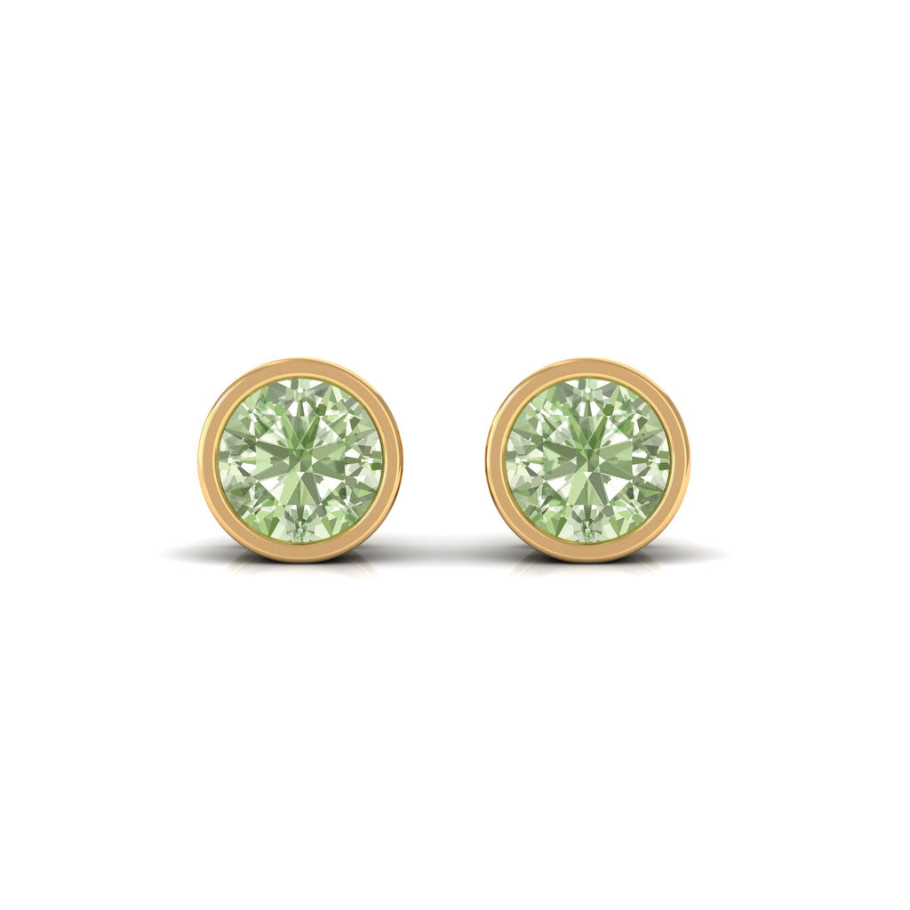 0.75 CT Green Sapphire Solitaire Stud Earrings in Bezel Setting Green Sapphire - ( AAA ) - Quality - Rosec Jewels