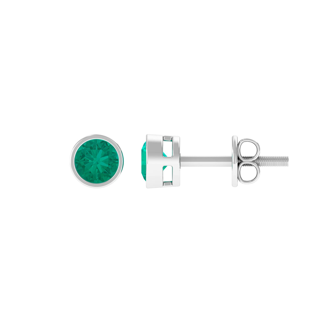 Bezel Set Round Emerald Solitaire Stud Earrings Emerald - ( AAA ) - Quality - Rosec Jewels