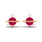 Natural Ruby and Diamond Celestial Earrings Ruby - ( AAA ) - Quality - Rosec Jewels
