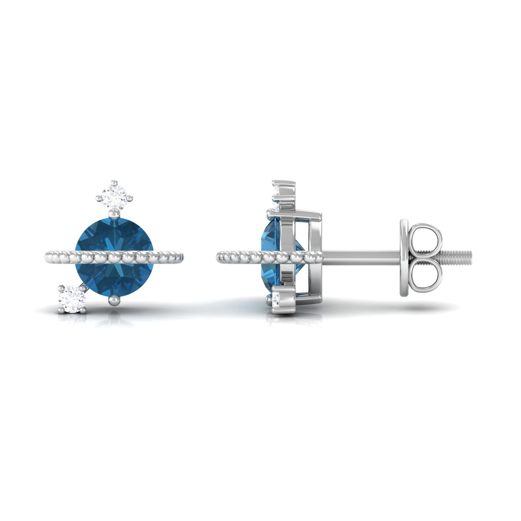 1.25 CT London Blue Topaz and Diamond Contemporary Stud Earrings London Blue Topaz - ( AAA ) - Quality - Rosec Jewels