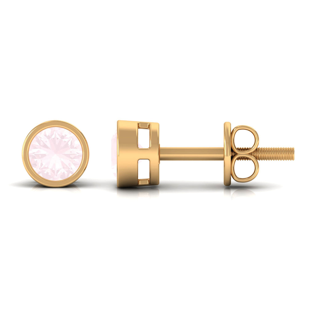 0.50 CT Rose Quartz Solitaire Stud Earrings in Bezel Setting Rose Quartz - ( AAA ) - Quality - Rosec Jewels
