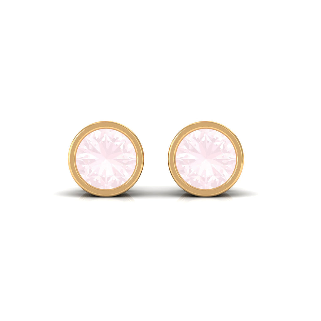 0.50 CT Rose Quartz Solitaire Stud Earrings in Bezel Setting Rose Quartz - ( AAA ) - Quality - Rosec Jewels