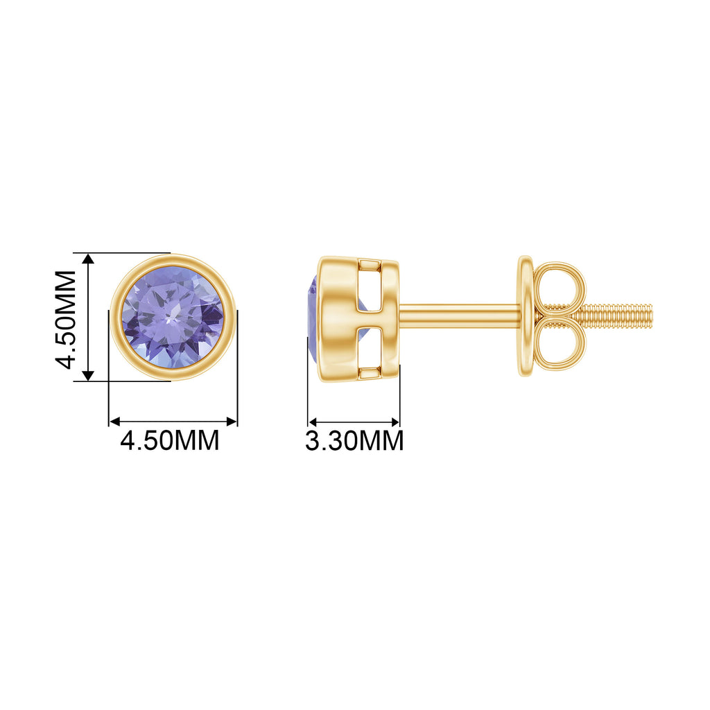 3/4 CT Blue Tanzanite Solitaire Gold Stud Earrings in Bezel Setting Tanzanite - ( AAA ) - Quality - Rosec Jewels