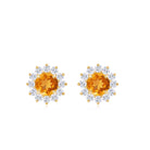 Classic Round Citrine and Diamond Halo Stud Earrings Citrine - ( AAA ) - Quality - Rosec Jewels