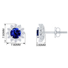 Created Blue Sapphire and Diamond Floral Halo Stud Earrings Lab Created Blue Sapphire - ( AAAA ) - Quality - Rosec Jewels