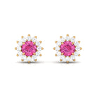 1.25 CT Pink Sapphire Flower Stud Earrings with Diamond Halo Pink Sapphire - ( AAA ) - Quality - Rosec Jewels