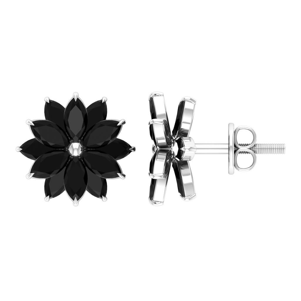 3 CT Marquise Shape Black Onyx Floral Statement Stud Earrings Black Onyx - ( AAA ) - Quality - Rosec Jewels