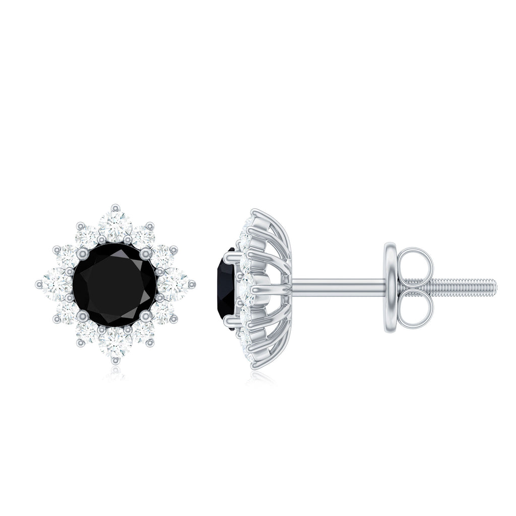 1.25 CT Black Spinel and Diamond Classic Halo Stud Earrings in Prong Setting Black Spinel - ( AAA ) - Quality - Rosec Jewels