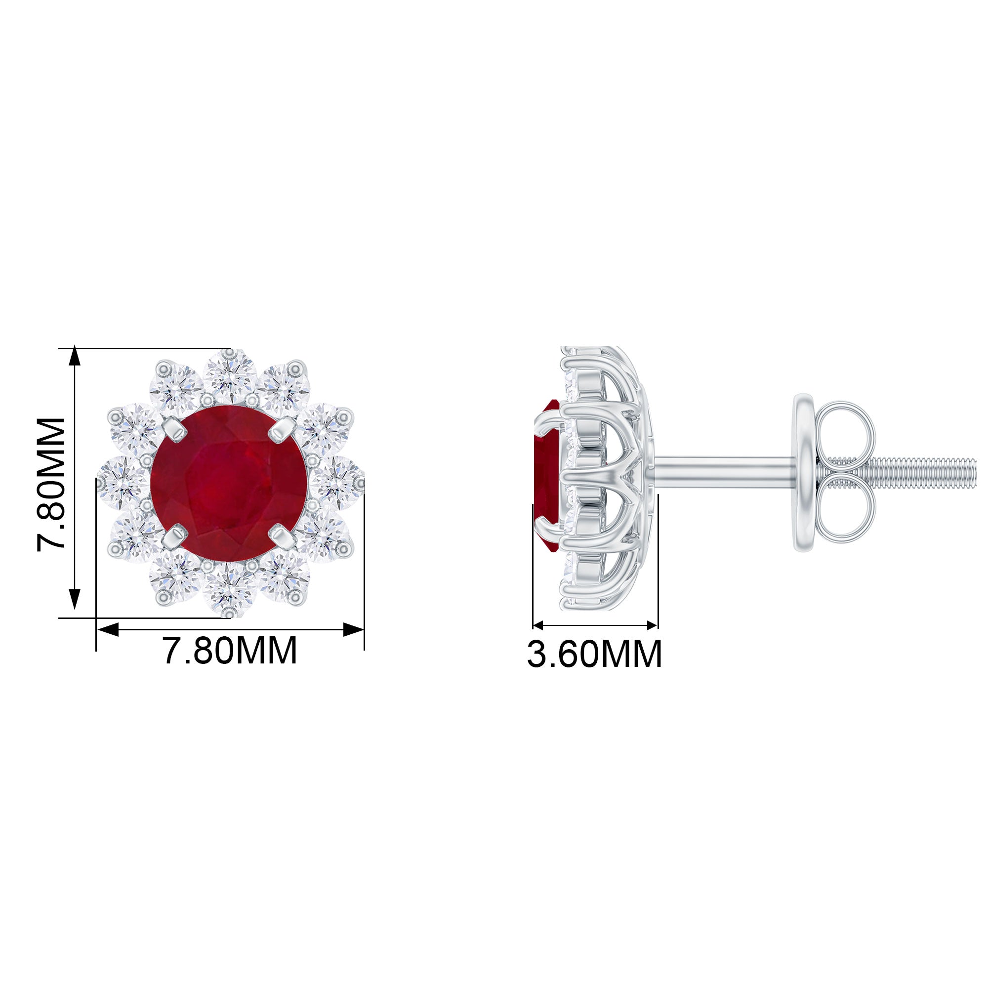 Ruby Classic Stud Earrings with Diamond Halo Ruby - ( AAA ) - Quality - Rosec Jewels