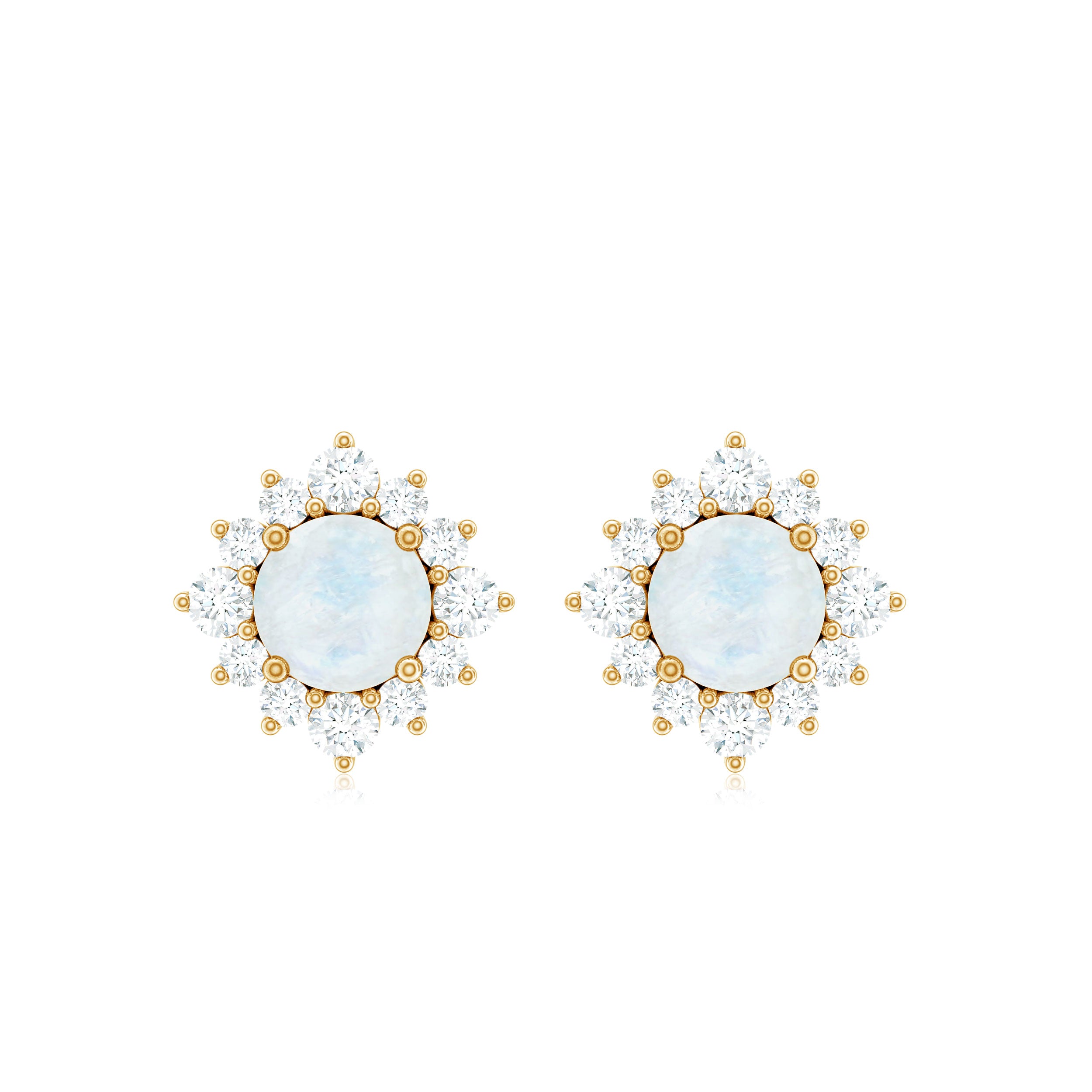 1.25 CT Classic Moonstone Stud Earrings with Diamond Halo Moonstone - ( AAA ) - Quality - Rosec Jewels