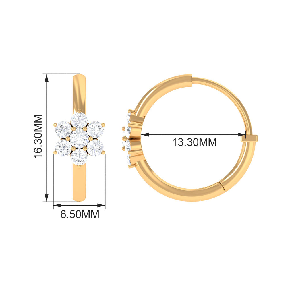 0.75 CT Gold and Diamond Floral Hoop Earrings Diamond - ( HI-SI ) - Color and Clarity - Rosec Jewels