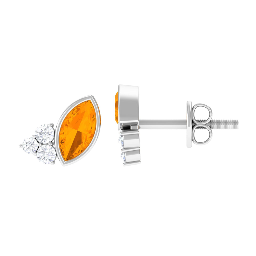 3/4 CT Marquise Cut Fire Opal Stud Earrings with Diamond Trio Fire Opal - ( AAA ) - Quality - Rosec Jewels