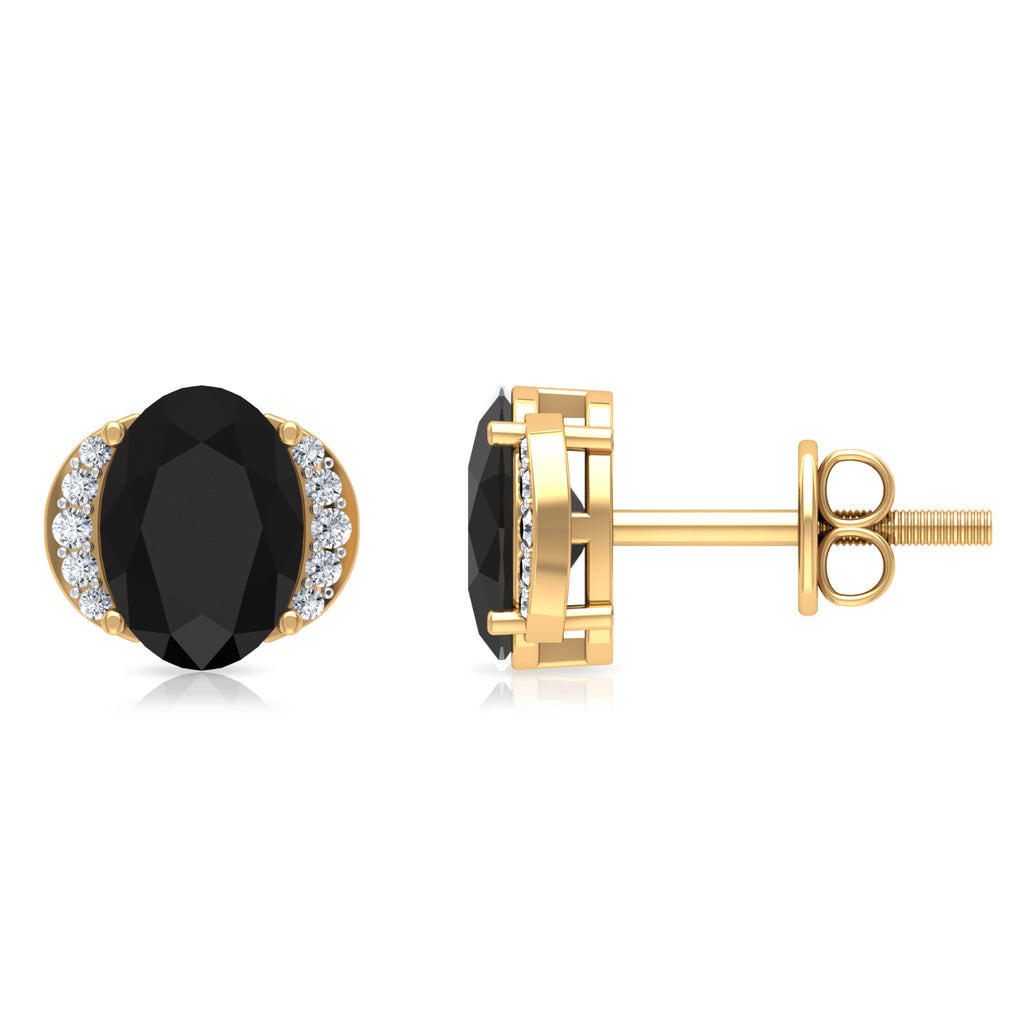 2.25 CT Oval Black Spinel Minimal Stud Earrings with Diamond Accent Black Spinel - ( AAA ) - Quality - Rosec Jewels