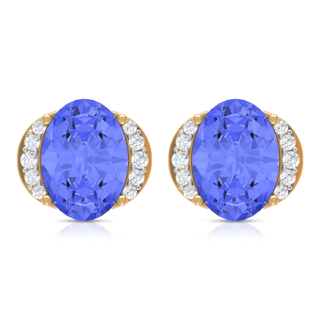 2 CT Oval Tanzanite Stud Earrings with Diamond Accent Tanzanite - ( AAA ) - Quality - Rosec Jewels