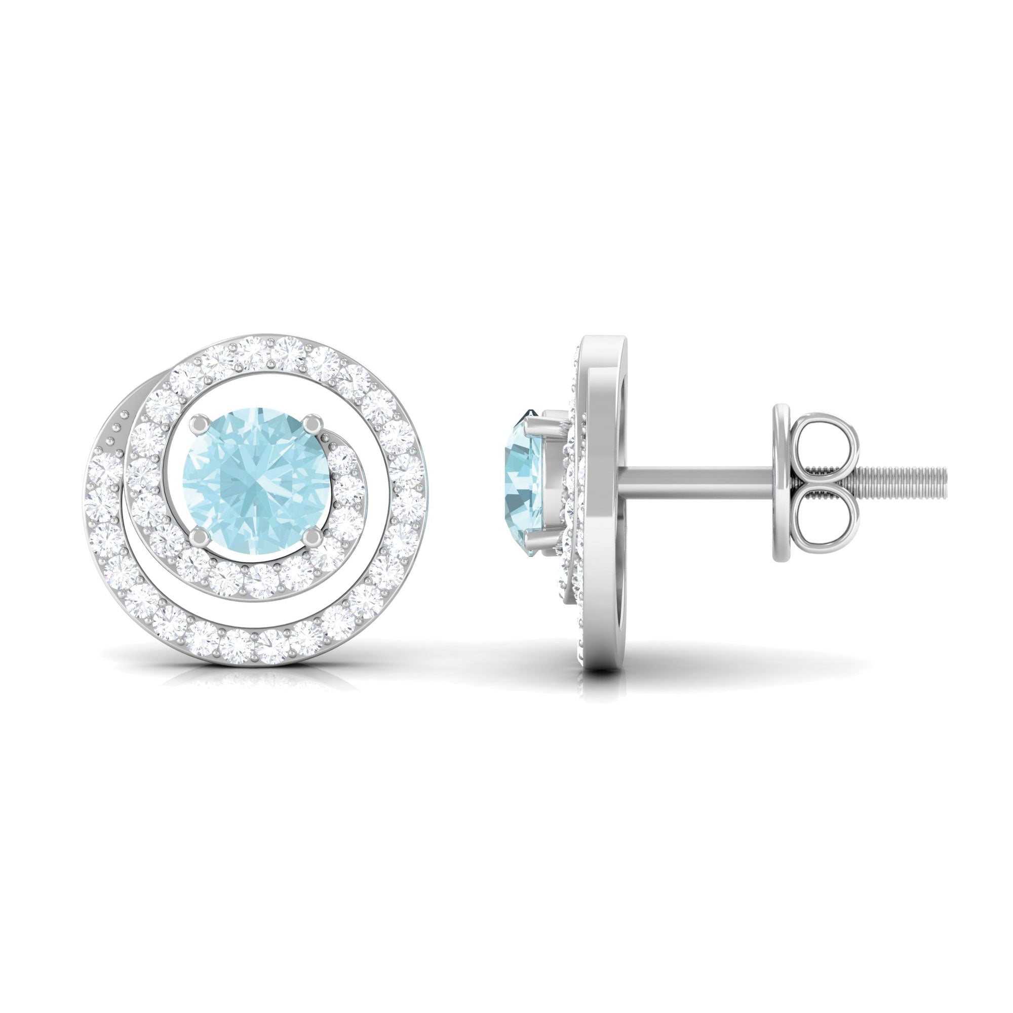 1 CT Sky Blue Topaz Swirl Stud Earrings with Diamond Sky Blue Topaz - ( AAA ) - Quality - Rosec Jewels