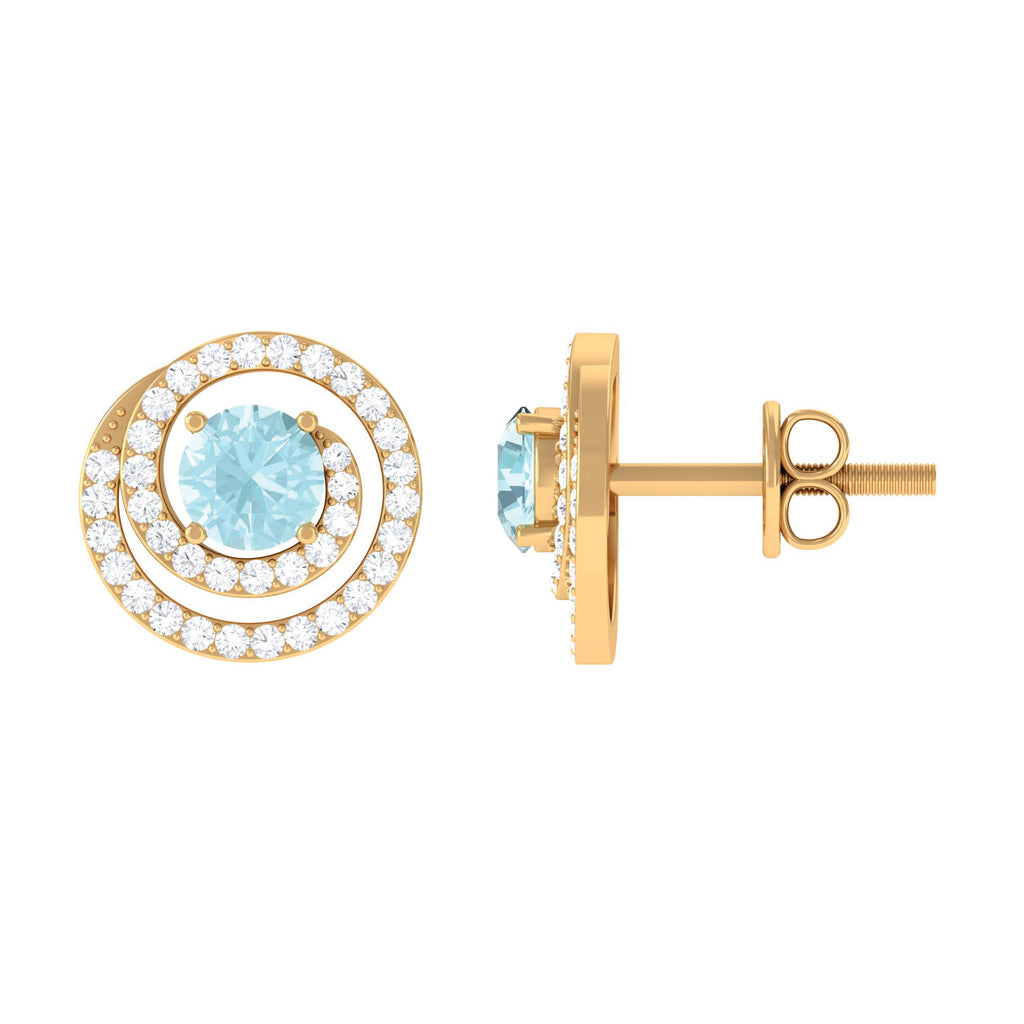 1 CT Sky Blue Topaz Swirl Stud Earrings with Diamond Sky Blue Topaz - ( AAA ) - Quality - Rosec Jewels