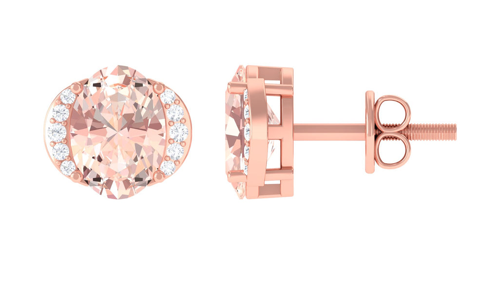 1.50 CT Oval Morganite Stud Earrings with Diamond Accent Morganite - ( AAA ) - Quality - Rosec Jewels